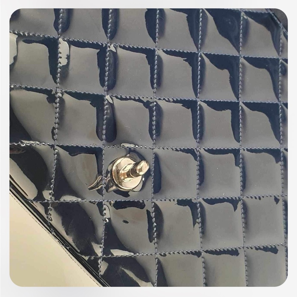Chanel Navy Quilted Patent Leather Jumbo Maxi Bag - Picture 10 of 13